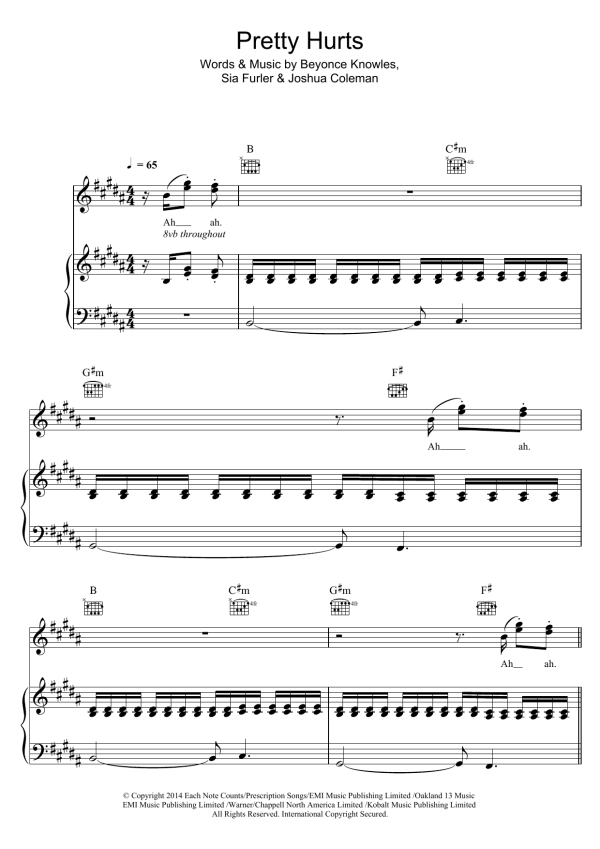Beyoncé Pretty Hurts Musik Noten - Piano, Vocal & Guitar Chords - 118812-0