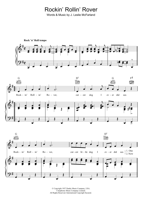 Bill Haley & His Comets Rockin' Rollin' Rover Musik Noten - Piano, Vocal & Guitar Chords - 123115-0