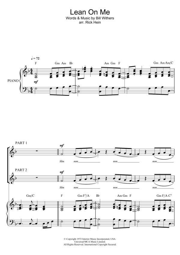 Bill Withers Lean On Me (Arr. Rick Hein) Musik Noten - Choir - 121344-0