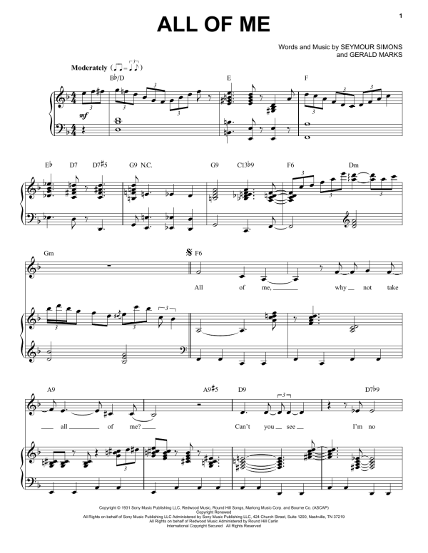 Billie Holiday All Of Me Musik Noten - Piano & Vocal - 25294-0