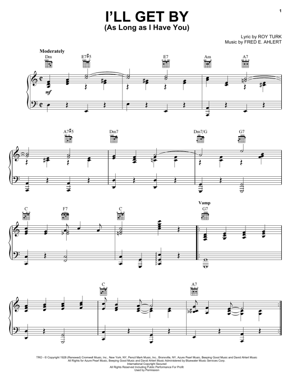 Billie Holiday I'll Get By (As Long As I Have You) Musik Noten - Piano, Vocal & Guitar Chords - 56986-0