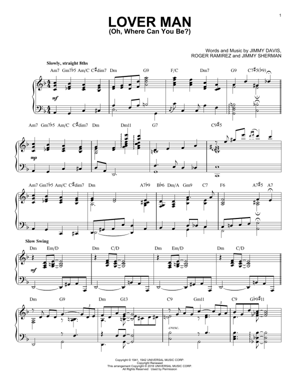 Billie Holiday Lover Man (Oh, Where Can You Be?) (arr. Brent Edstrom) Musik Noten - Piano Solo - 174878-0
