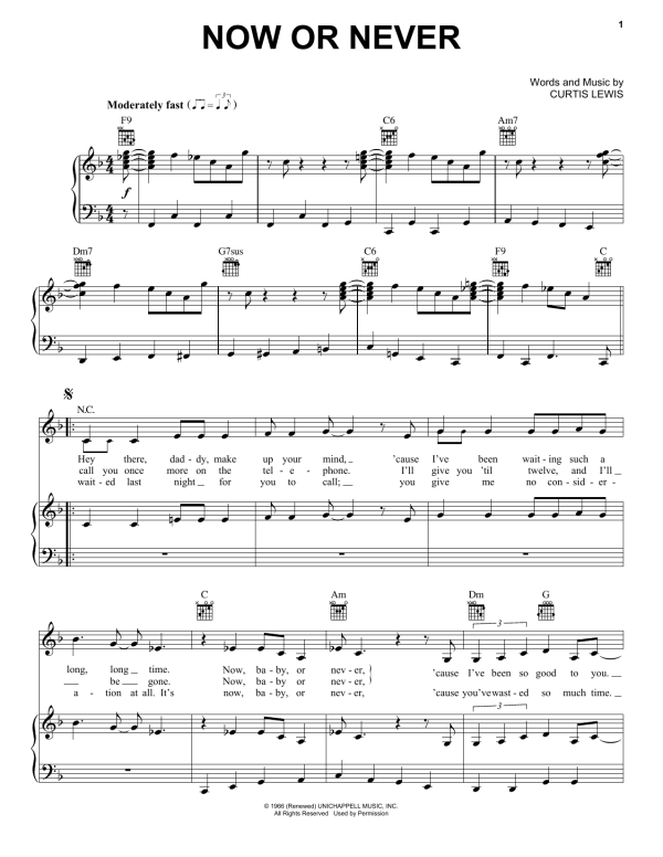 Billie Holiday Now Or Never Musik Noten - Piano, Vocal & Guitar Chords - 162158-0