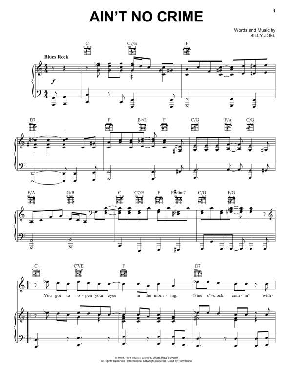 Billy Joel Ain't No Crime Musik Noten - Piano, Vocal & Guitar Chords - 87009-0