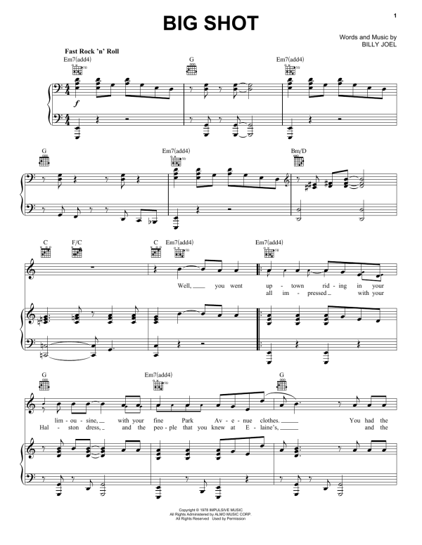 Billy Joel Big Shot Musik Noten - Piano, Vocal & Guitar Chords - 56149-0
