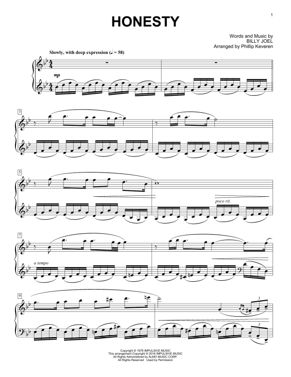 Billy Joel Honesty [Classical version] (arr. Phillip Keveren) Musik Noten - Piano Solo - 171508-0