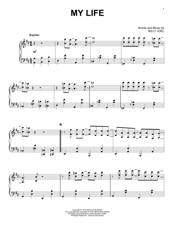 Billy Joel My Life [Jazz version] Musik Noten - Piano Solo - 164354-0