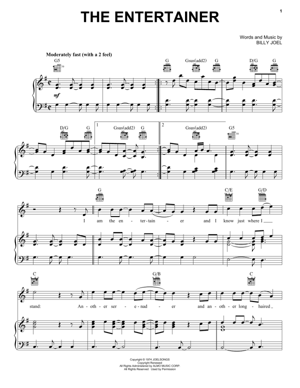 Billy Joel The Entertainer Musik Noten - Piano, Vocal & Guitar Chords - 57782-0
