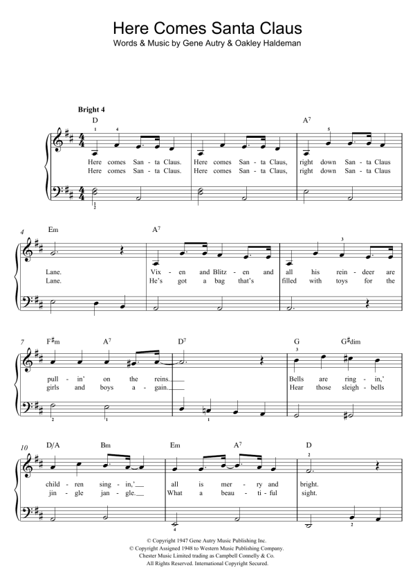 Bing Crosby & The Andrews Sisters Here Comes Santa Claus (Right Down Santa Claus Lane) Musik Noten - Easy Piano - 119729-0