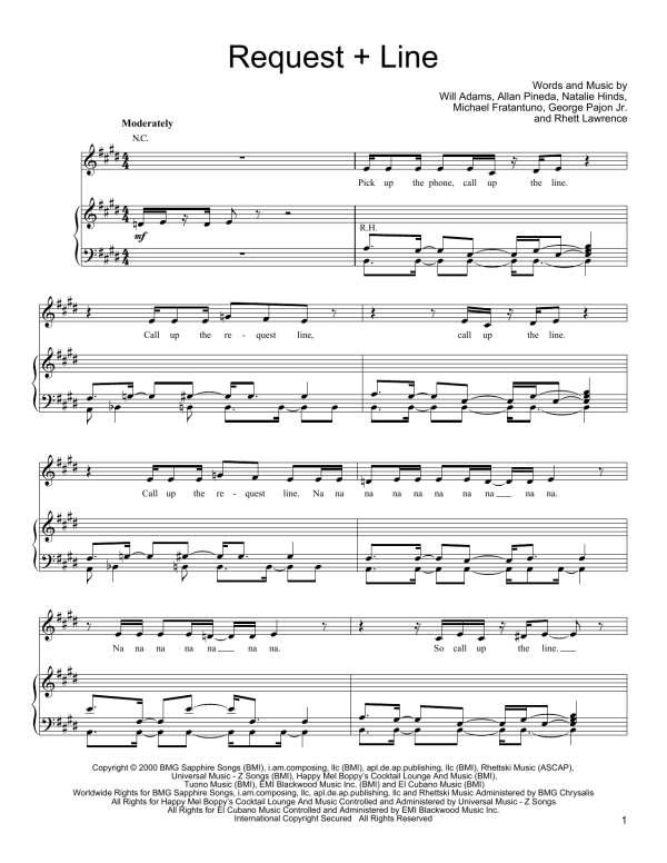 Black Eyed Peas Request + Line Musik Noten - Piano, Vocal & Guitar Chords - 170649-0