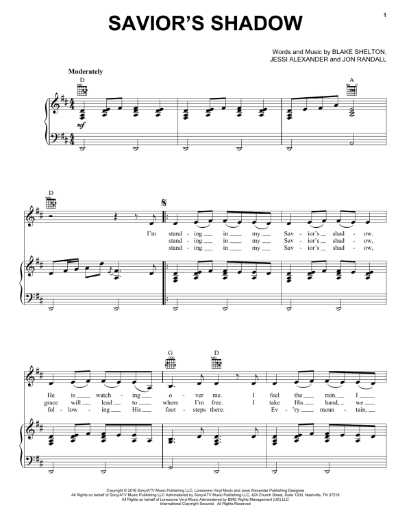 Blake Shelton Savior's Shadow Musik Noten - Piano, Vocal & Guitar Chords - 170566-0