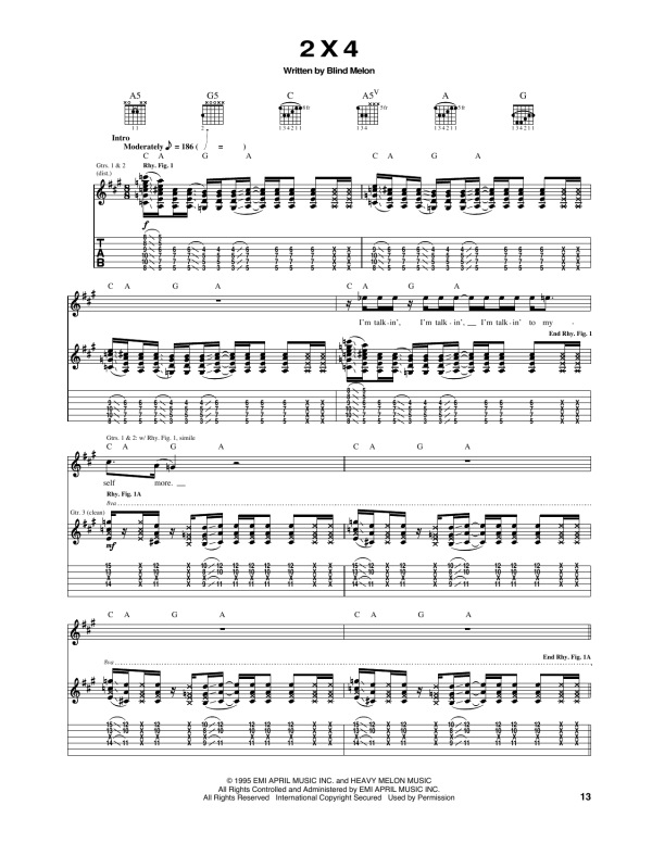 Blind Melon 2 X 4 Musik Noten - Guitar Tab - 172276-0