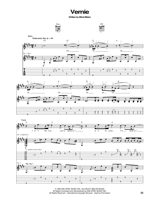 Blind Melon Vernie Musik Noten - Guitar Tab - 172273-0