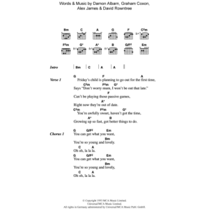 Blur Young And Lovely Musik Noten - Guitar Chords/Lyrics - 108918-0