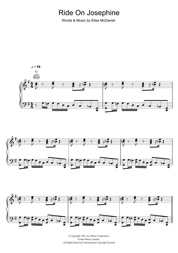 Bo Diddley Ride On Josephine Musik Noten - Piano, Vocal & Guitar Chords - 42940-0