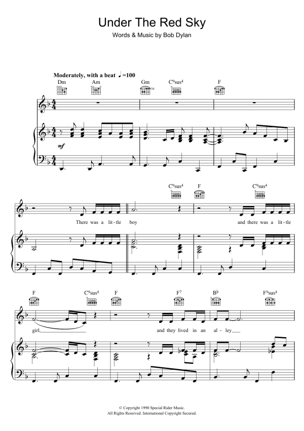 Bob Dylan Under The Red Sky Musik Noten - Piano, Vocal & Guitar Chords - 103489-0