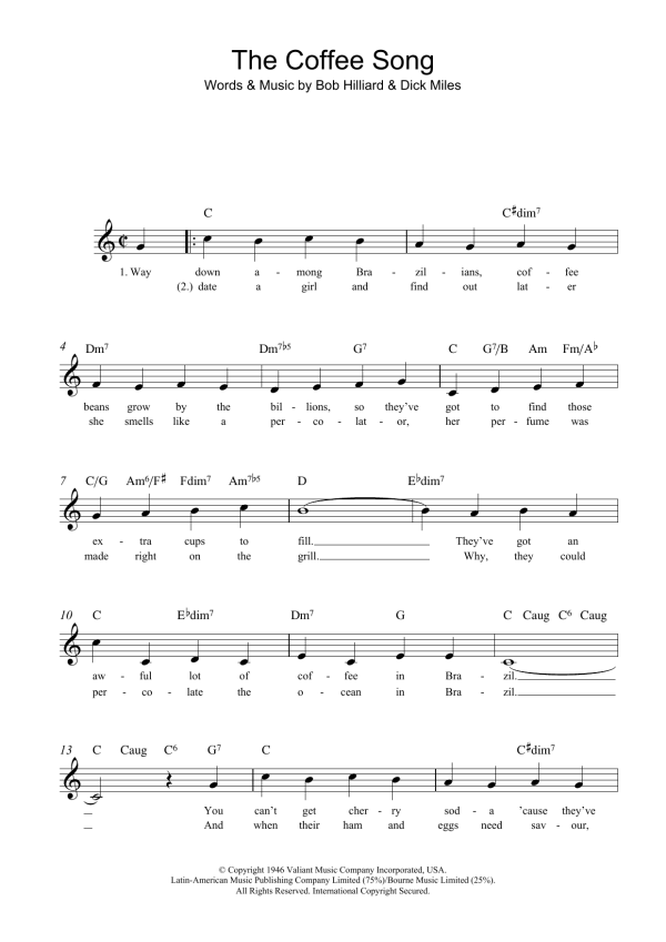 Bob Hilliard The Coffee Song Musik Noten - Lead Sheet / Fake Book - 108454-0