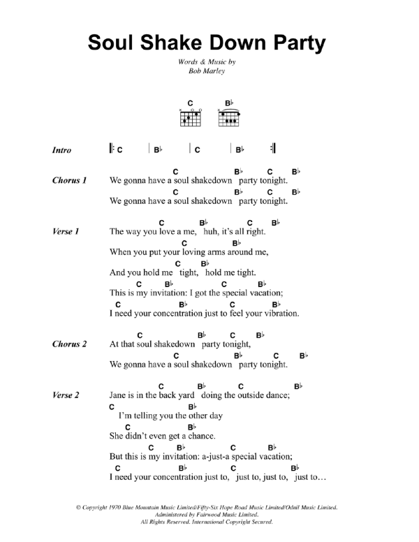 Bob Marley Soul Shakedown Party Musik Noten - Guitar Chords/Lyrics - 41944-0