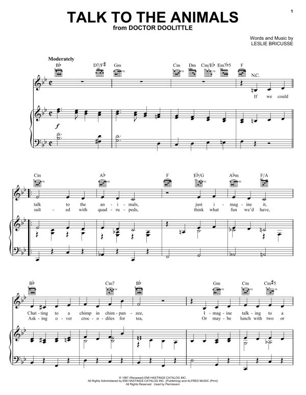 Bobby Darin Talk To The Animals Musik Noten - Piano, Vocal & Guitar Chords - 28777-0