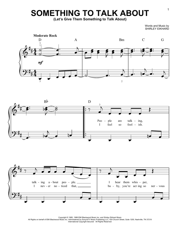 Bonnie Raitt Something To Talk About (Let's Give Them Something To Talk About) Musik Noten - Easy Piano - 20188-0