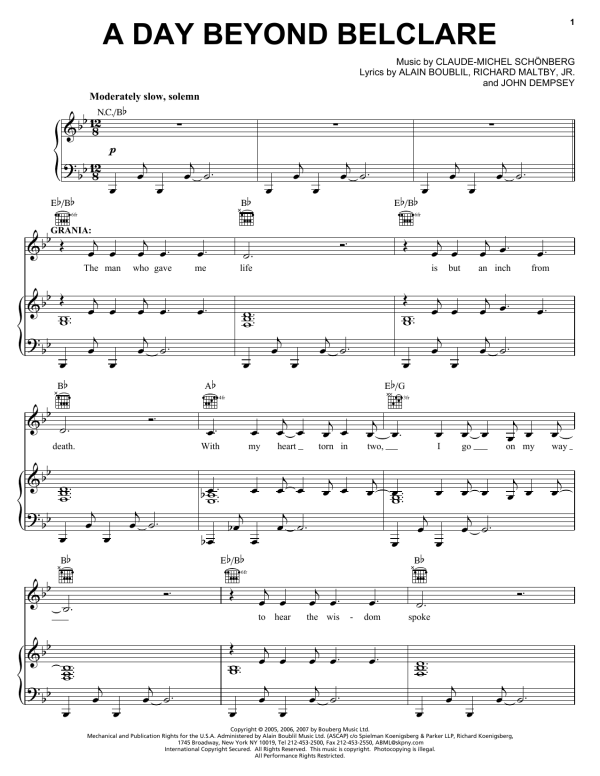 Boublil and Schonberg A Day Beyond Belclare (from The Pirate Queen) Musik Noten - Piano, Vocal & Guitar Chords - 58965-0