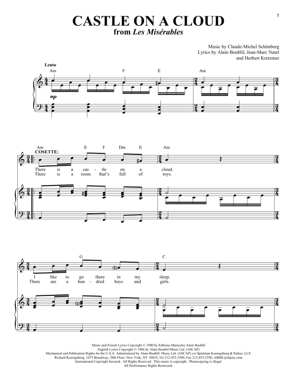 Boublil and Schonberg Castle On A Cloud Musik Noten - Piano & Vocal - 86763-0