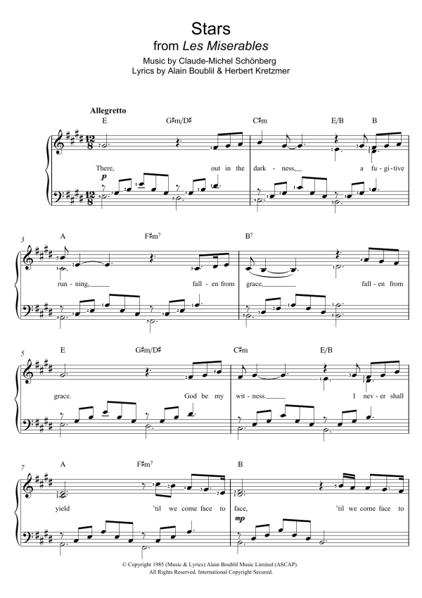 Boublil and Schonberg Stars (from Les Miserables) (abridged) Musik Noten - Beginner Piano - 121491-0