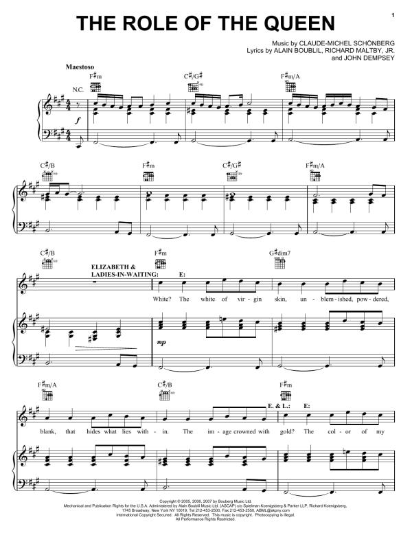 Boublil and Schonberg The Role Of The Queen (from The Pirate Queen) Musik Noten - Piano, Vocal & Guitar Chords - 58961-0