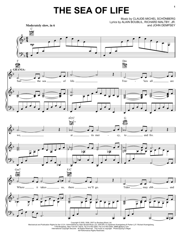 Boublil and Schonberg The Sea Of Life (from The Pirate Queen) Musik Noten - Piano & Vocal - 69705-0