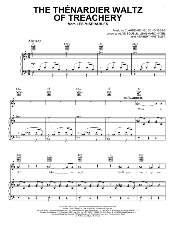 Boublil and Schonberg The Thénardier Waltz Of Treachery (from Les Miserables) Musik Noten - Piano, Vocal & Guitar Chords - 24835-0
