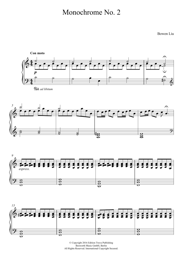 Bowen Liu Monochrome No. 2 Musik Noten - Piano Solo - 123914-0