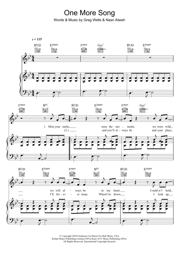 Boyzone One More Song Musik Noten - Piano, Vocal & Guitar Chords - 102982-0