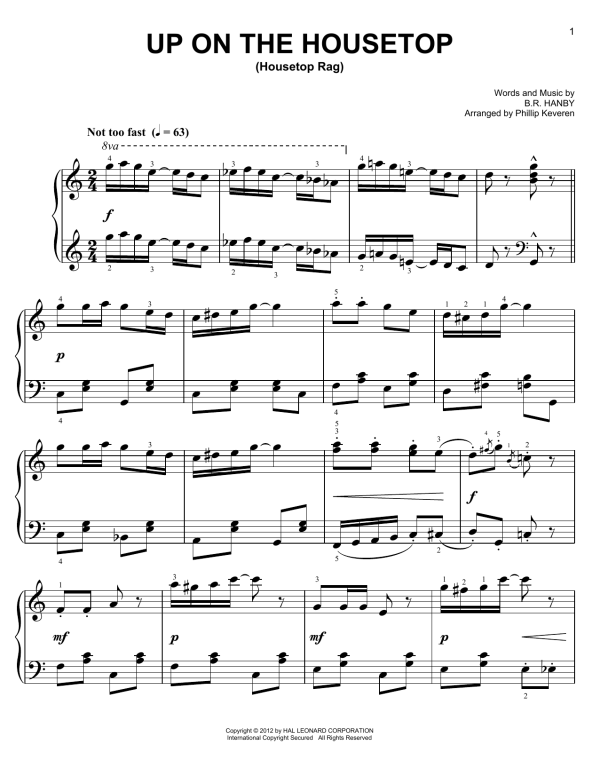 B.R. Hanby Up On The Housetop [Ragtime version] (arr. Phillip Keveren) Musik Noten - Easy Piano - 92347-0