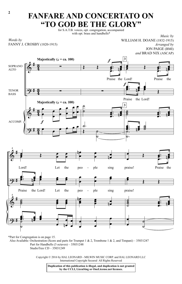 Brad Nix Fanfare And Concertato On "To God Be The Glory" Musik Noten - SATB Choir - 177987-0