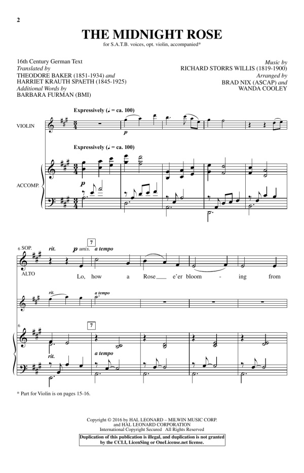Brad Nix The Midnight Rose Musik Noten - SATB Choir - 170271-0
