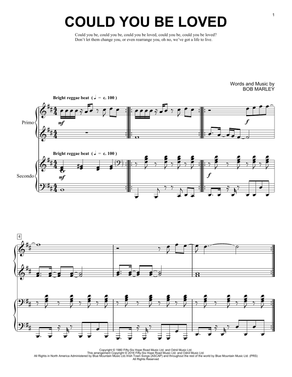 Brent Edstrom Could You Be Loved Musik Noten - Piano Duet - 165427-0