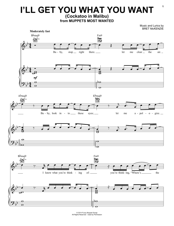 Bret McKenzie I'll Get You What You Want (Cockatoo In Malibu) (from Muppets Most Wanted) Musik Noten - Piano, Vocal & Guitar Chords - 154302-0