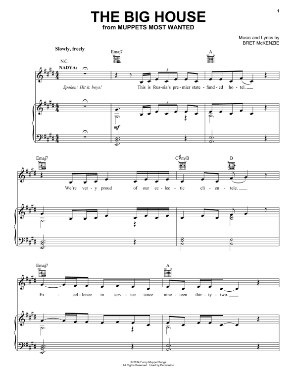 Bret McKenzie The Big House (from Muppets Most Wanted) Musik Noten - Piano, Vocal & Guitar Chords - 154294-0