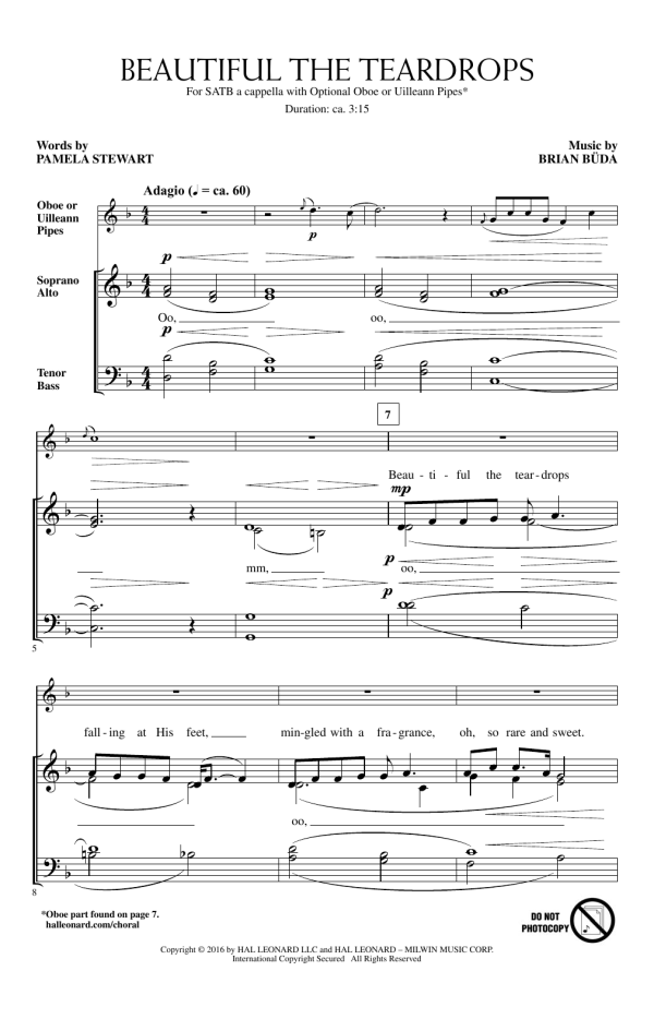 Brian Buda Beautiful The Teardrops Musik Noten - SATB Choir - 175205-0