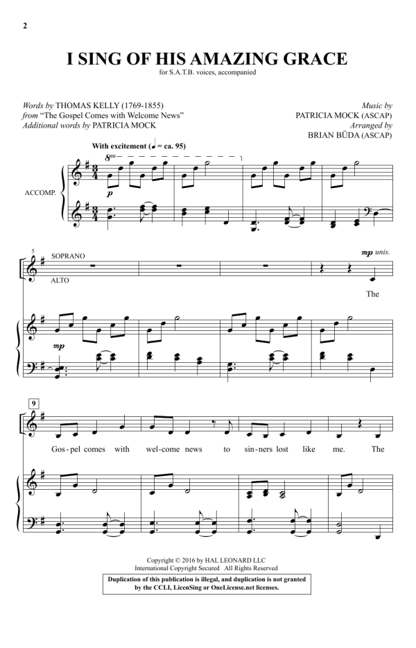 Brian Buda I Sing Of His Amazing Grace Musik Noten - SATB Choir - 175599-0