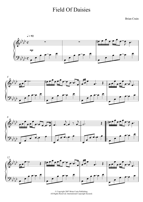 Brian Crain Field Of Daisies Musik Noten - Piano Solo - 120729-0