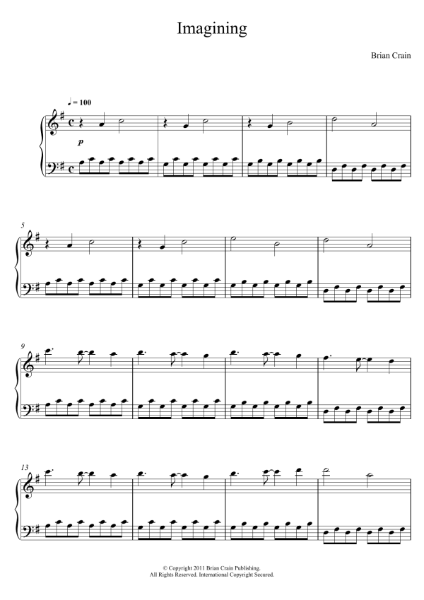 Brian Crain Imagining Musik Noten - Piano Solo - 120730-0