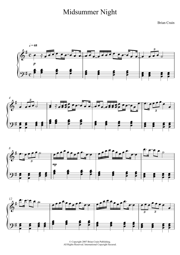 Brian Crain Midsummer Night Musik Noten - Piano Solo - 120732-0