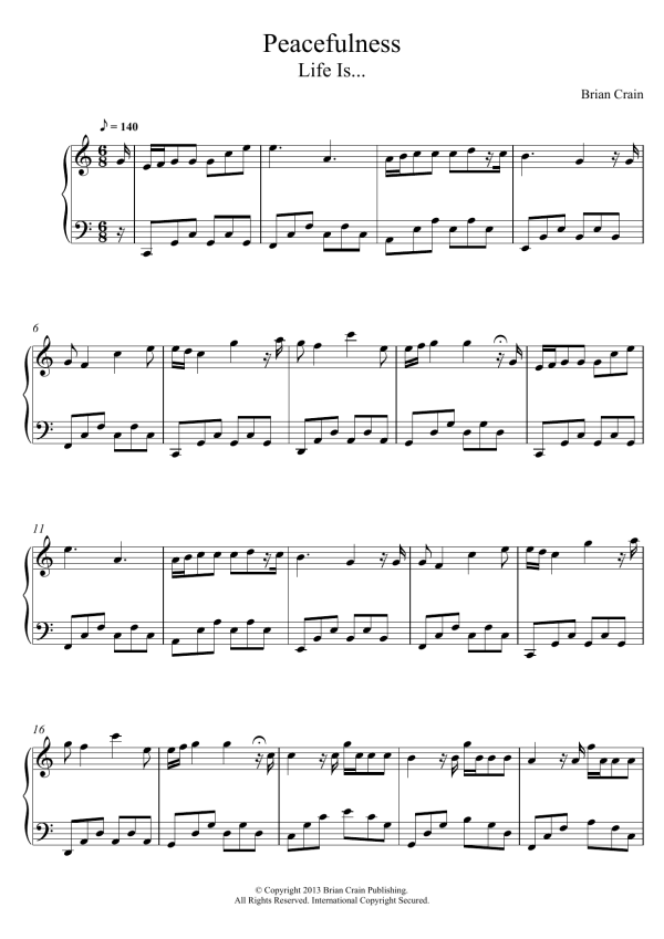 Brian Crain Peacefulness Musik Noten - Piano Solo - 120734-0