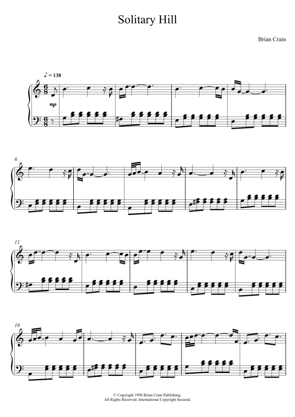 Brian Crain Solitary Hill Musik Noten - Piano Solo - 120740-0