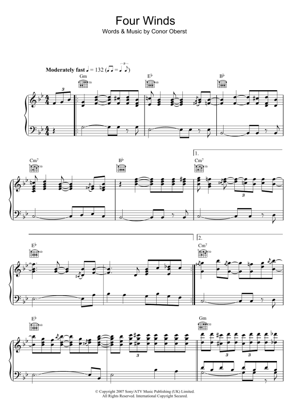 Bright Eyes Four Winds Musik Noten - Piano, Vocal & Guitar Chords - 47186-0