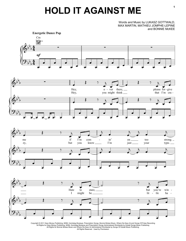 Britney Spears Hold It Against Me Musik Noten - Piano, Vocal & Guitar Chords - 79306-0