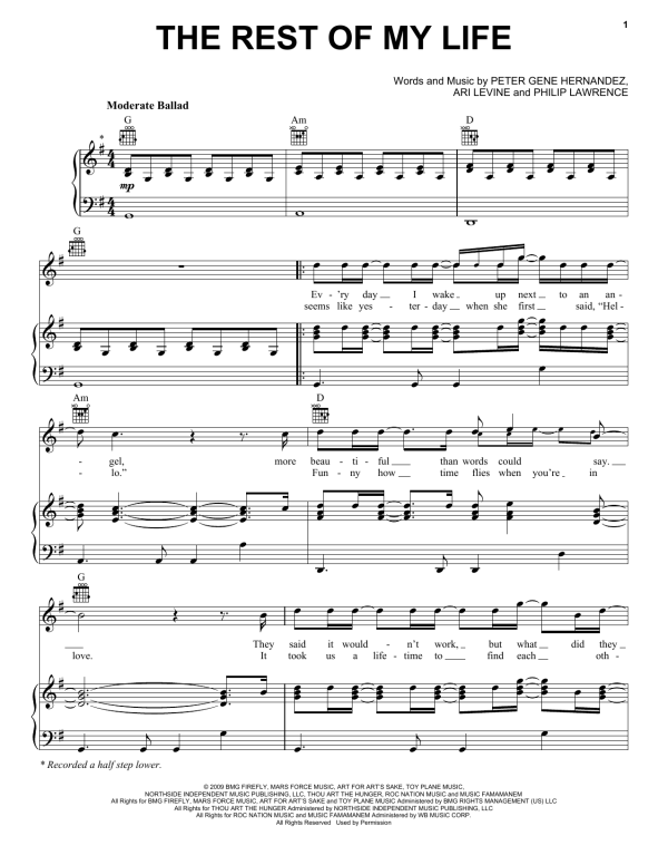 Bruno Mars The Rest Of My Life Musik Noten - Piano, Vocal & Guitar Chords - 162548-0