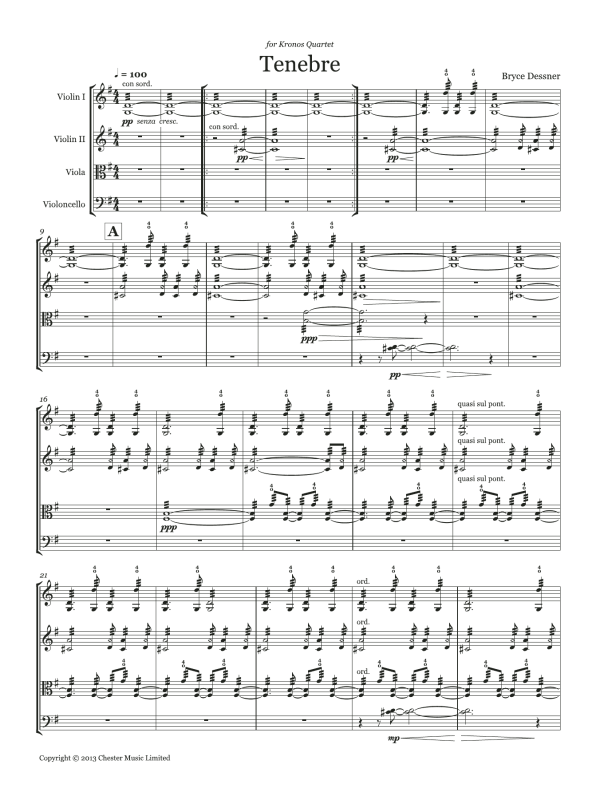 Bryce Dessner Tenebre (String quartet score and parts) Musik Noten - String Ensemble - 120937-0