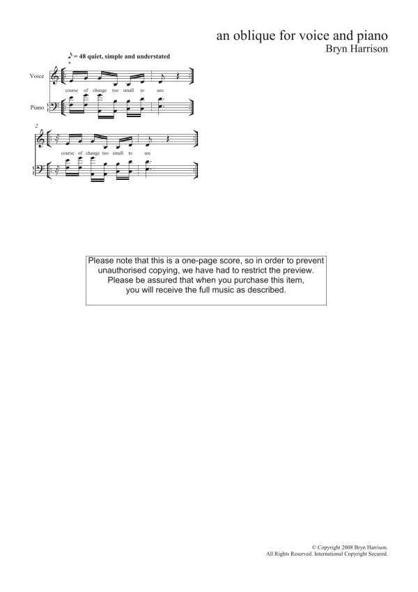 Bryn Harrison An Oblique (for mezzo-soprano and piano) Musik Noten - Piano & Vocal - 45947-0